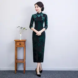 Сексуальное длинное велюровое платье Чонсам 2019 весеннее традиционное китайское стильное платье женское китайский воротник Qipao тонкое
