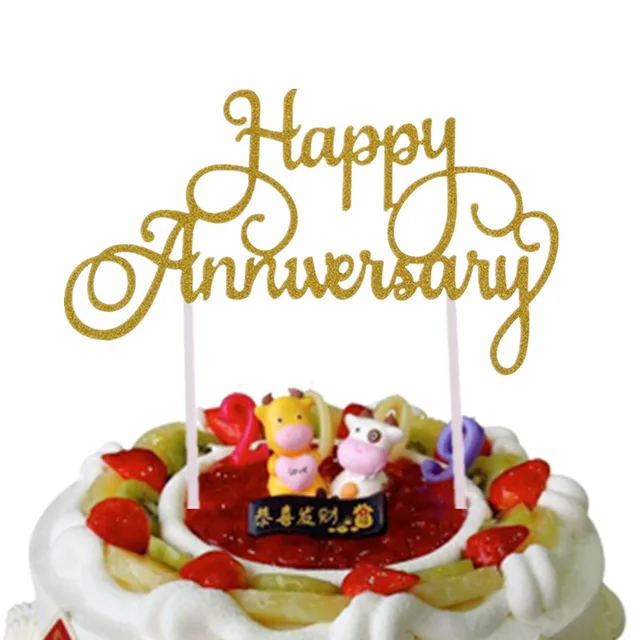 cake flags happy anniversary cake topper glitter paperboard wedding