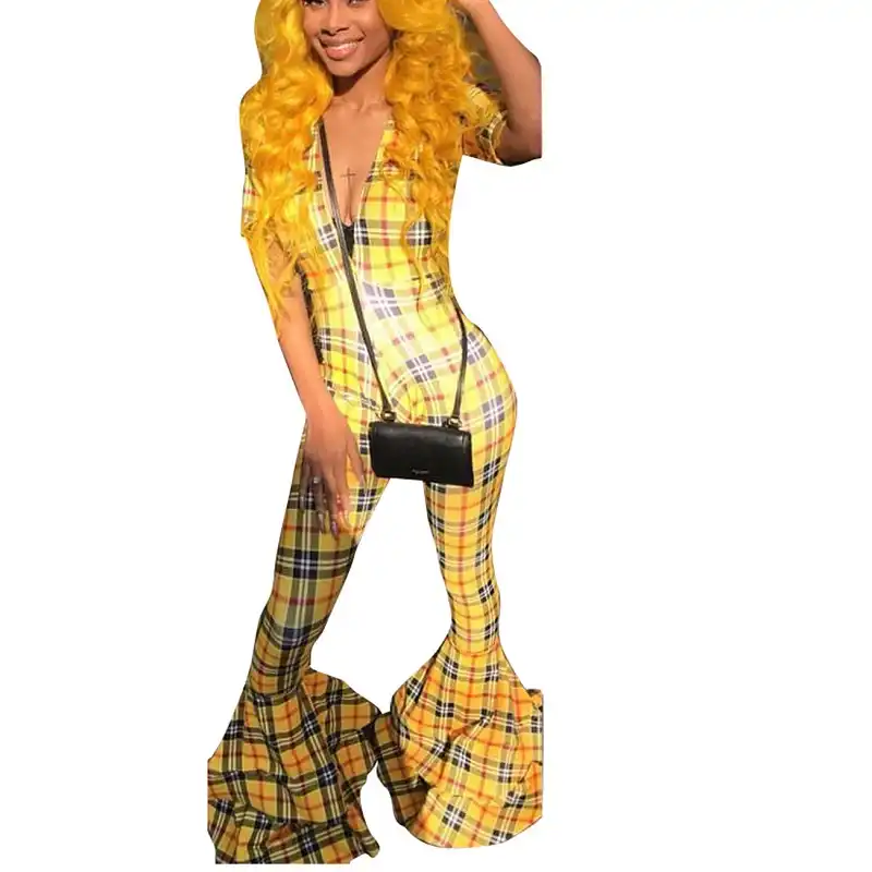 yellow plaid jumpsuit