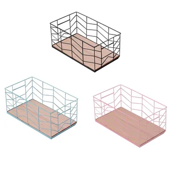 

Vintage Metal Wooden Fruit Storage Basket Office Sundries Finishing Basket Dressing Table Cosmetics Toys storage Organizer Box