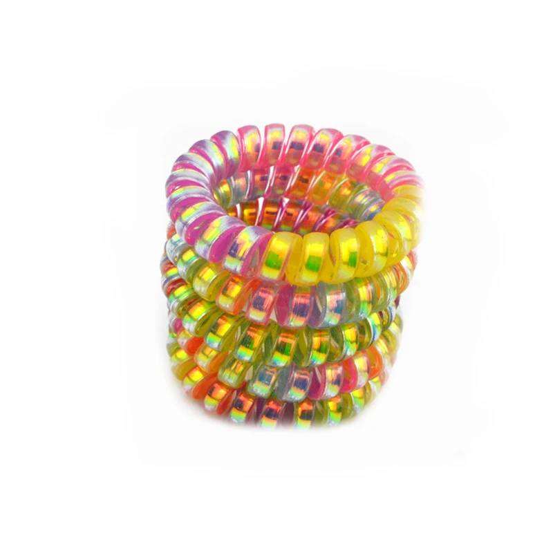 

5 Pcs/lot AB Colorful Elastic TPU Telephone Wire Hair Bands Women Fashion Hair Accessories Girls' Headwear