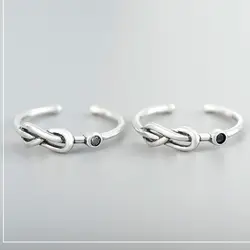 Подлинная 925 пробы серебряные кольца для женщин Бесконечность узел дизайн Малый CZ Кристалл регулируемое кольцо Винтаж ювелирны