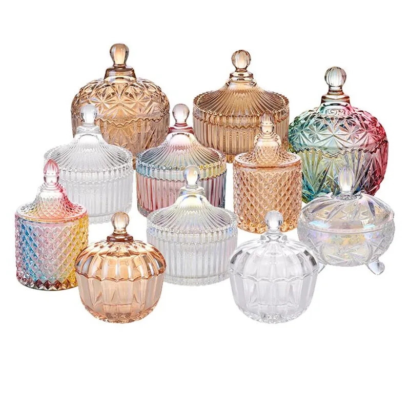 

Vintage Colour Crystal Candy Storage Tank Clear Glass Tea Jars Practical Snack Fresh Cans Kitchen Decorations