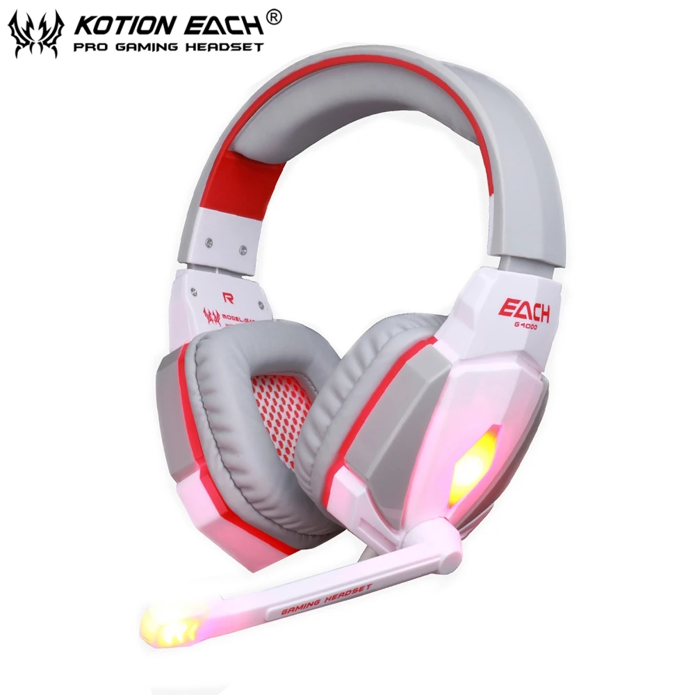 

Each G4000 Noise Cancelling Game Gaming Headphone Headset Earphone with Led light/Mic Volume Control for laptop/Computer white