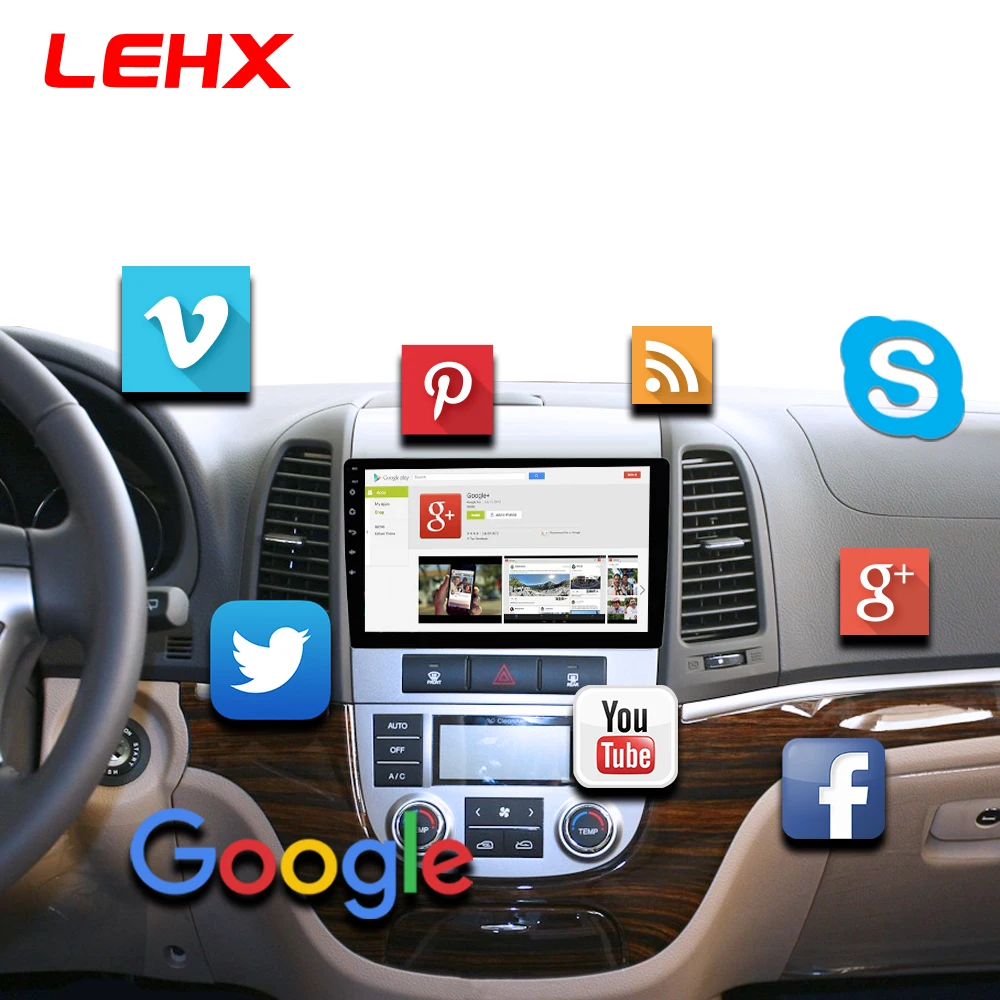 LEHX Автомагнитола Android 8,1 2 Din мультимедийный плеер для hyundai Santa Fe 2005-2012 wifi автомобильный DVD Gps навигация