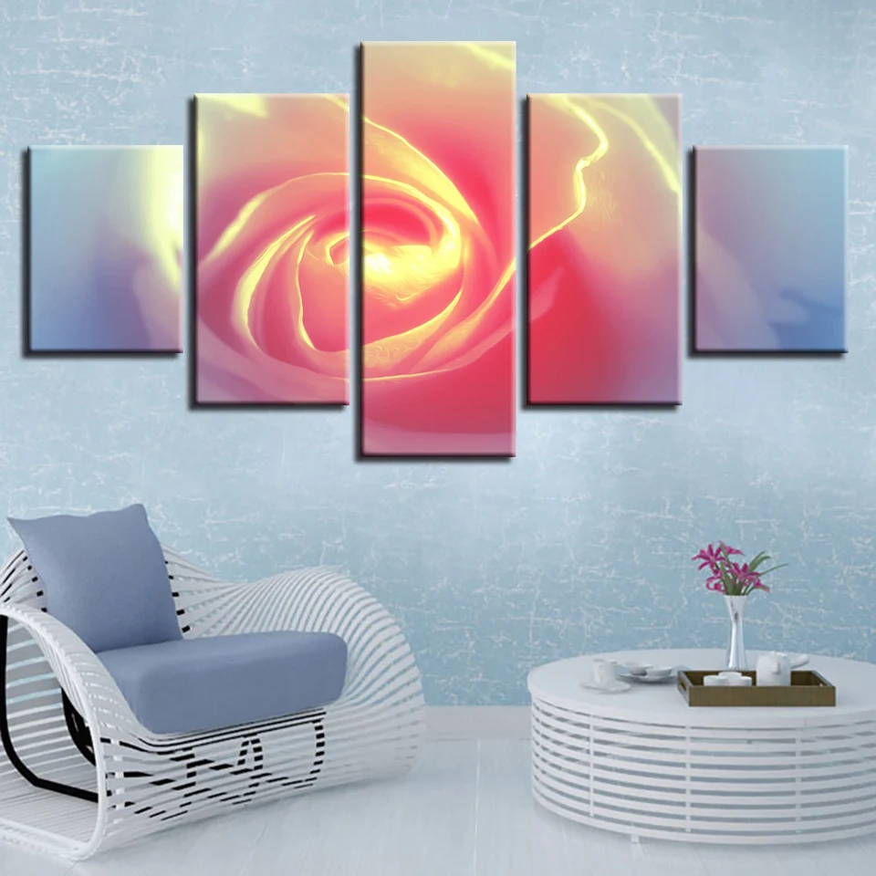

Framework Decoration Modern Canvas HD Printed 5 Pieces Sunshine Rose Flowers Paintings For Living Room Wall Modular Art Pictures