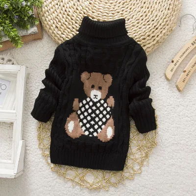 Новинка года; осенне-зимняя одежда для маленьких мальчиков и девочек; теплые свитера с рисунками; детские пуловеры; Верхняя одежда; свитер с высоким воротником - Цвет: Черный