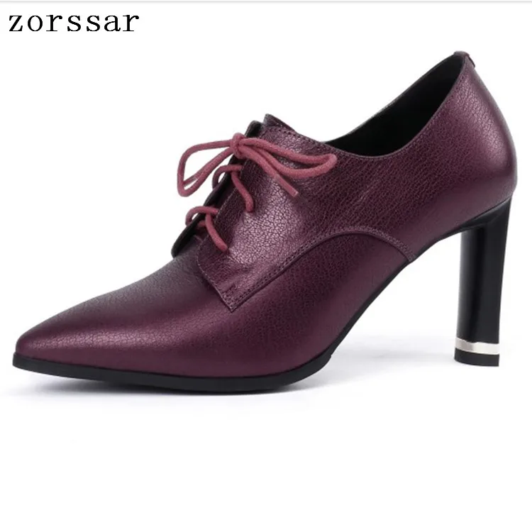 

Zorssar 2019 New women Pumps plus size soft leather Shallow Lace-up Pointed Toe High heels Wedding Party dress shoes