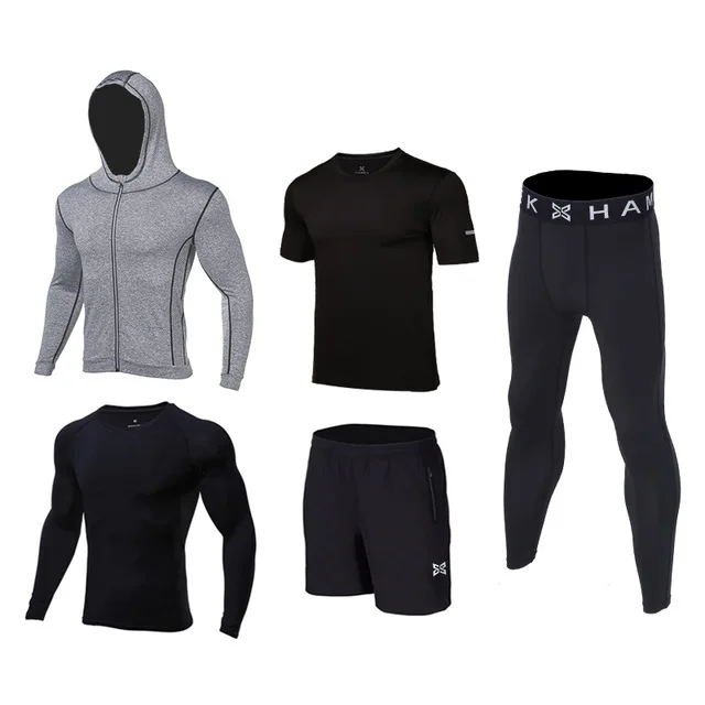Grey 5pcs set X3638 5 шт., компрессионные детские спортивные костюмы для мальчиков быстросохнущие комплекты одежды для бега спортивный костюм для бега, тренировок, тренажерного зала, фитнеса, спортивные костюмы для бега - Цвет: Grey 5pcs set X3638