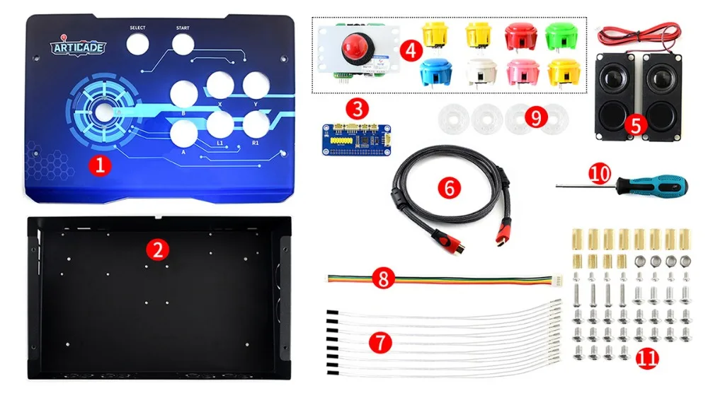 Waveshare Arcade C 1P Accessory Pack Arcade Console Building Kit for Raspberry Pi 1 Player Supports 2