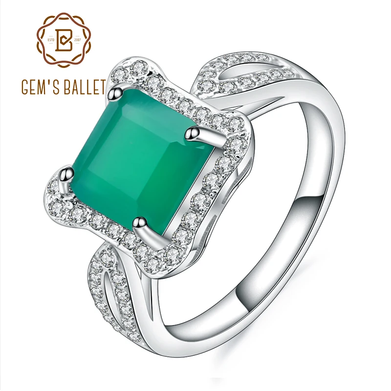 

Gem's Ballet 2.2Ct Natural Green Agate Gemstone Ring Solid 925 Sterling Silver For Women Vintage Engagement Rings Fine Jewelry