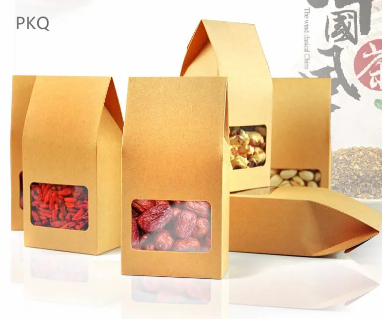 10 шт коричневый пакет из крафт-бумаги с окном пустые пищевые подарочные коробки конфеты мешки торт упаковочная коробка для десерта