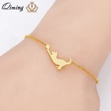 QIMING, браслет из нержавеющей стали с кошкой, подарок для девочек, детский, Китти, кот, игра с шариком, милые браслеты с животными, браслеты для женщин, ювелирные изделия