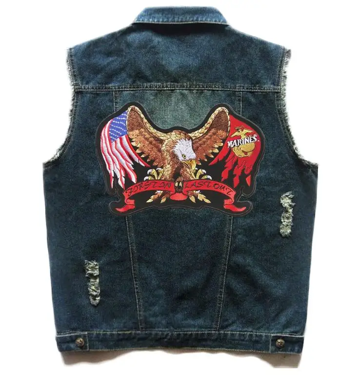 Motorcycle Club Biker Ride Vest Marine Corps Eagle Flag Patch Denim