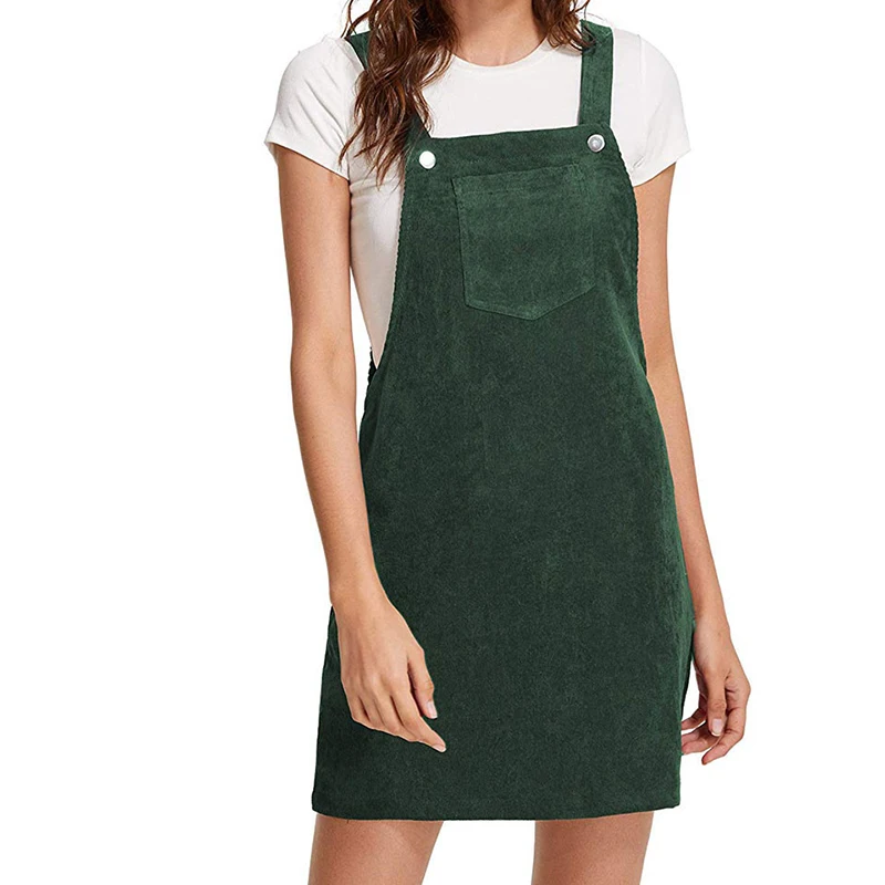 Autumn Women Corduroy Sundress Mini Solid Ladies Sleeveless Casual Suspender Sarafan Dresses Female Overalls A Line Vestido