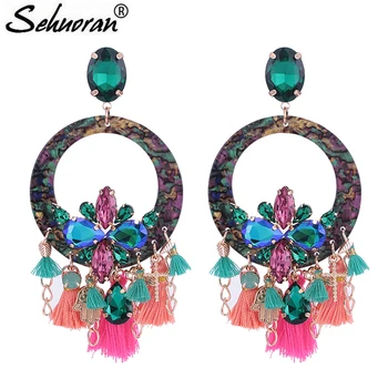 

Sehuoran Brincos Large Round Pendients Colorful Tassel Earrings Crystal Stone Aretes Rhinestone Earring Wedding Earrings Jewelry