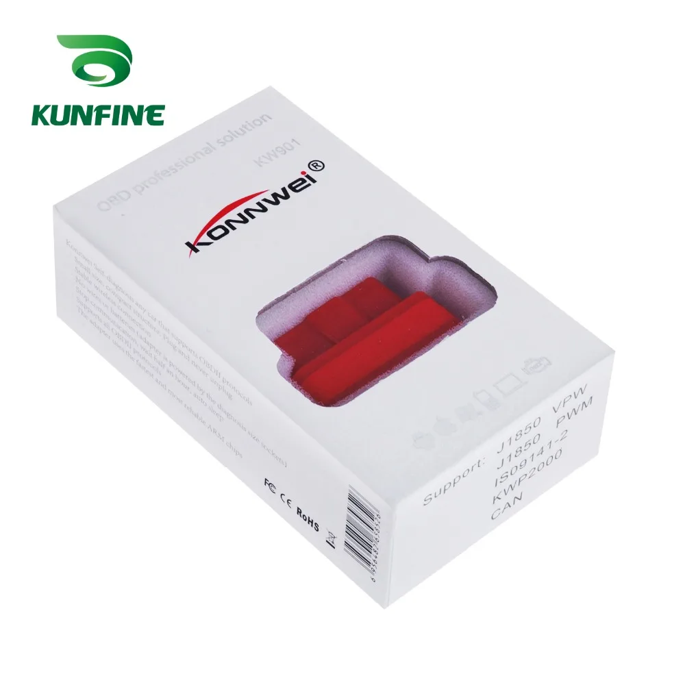 KUNFINE супер мини KW901 WI-FI ELM327 V1.5 ODB2 OBDII автомобиля диагностический сканер инструмент ELM 327 Code Reader Работает на iOS телефона Android