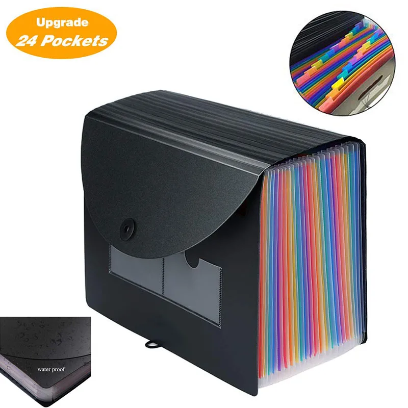 Cheap 2019 New 24 Pocket Classified Expanding File Folder A4 Paper Organizer File Document Holder Cover Business File Office Supplies