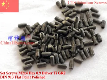 

Titanium Set Screws M2x4 DIN 913 Hex 0.9 Driver Flat Point 50 pcs Ti GR2