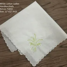 Набор из 12 белых хлопковых дамские платки 12-дюймовые Свадебные носочки винтажные носочки зубчатые окантованные цветные вышитые цветочные