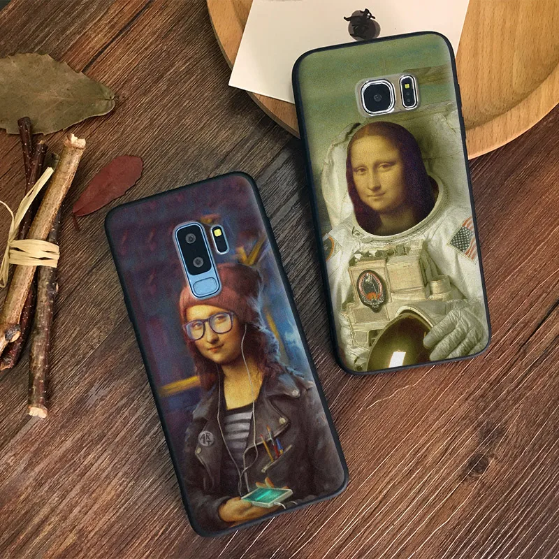 

Mona lisa Astronaut Kuso Spoof Pattern coque Soft Silicone Phone Case Shell Cover For Samsung S7 Edge S8 S9 Plus Note 8 9