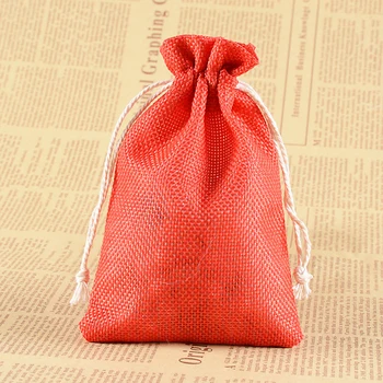

10x14cm Red Color Bracelet Necklace Jewelry Gift Packaging 50pcs/lot Gunny Jute Drawstring Favor Gift Pouch Bags H2146