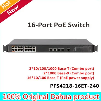 

DH Original English version 16 Port PoE Switch PFS4218-16ET-240 2*10/100/1000 Base-T without logo for Security System