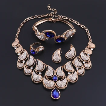 

OEOEOS Women Wedding Jewelry Gold-color Crystal Pendant Necklace Earrings Set Beautiful Dress Accessories Wholesale