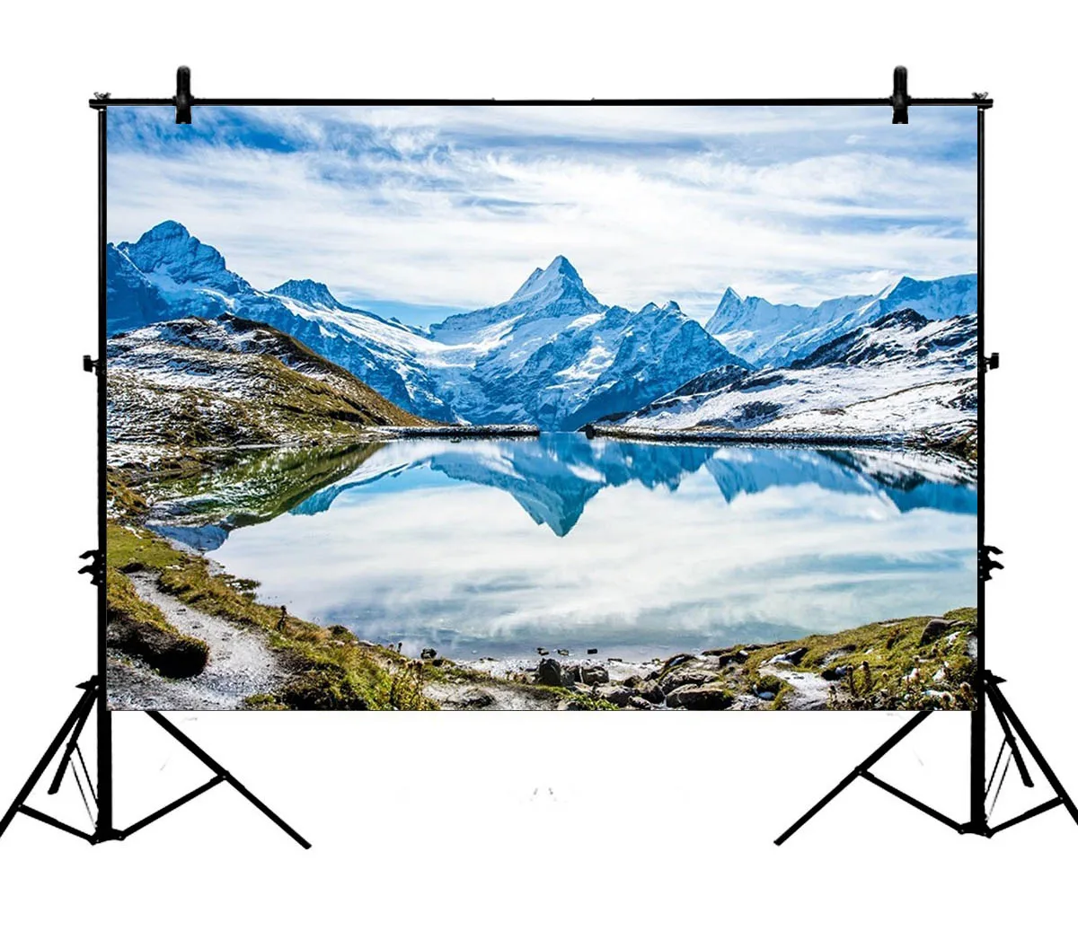 

5x7ft Swiss Alps Snow Mountain Water Reflection Lake Polyester Photo Background Portrait Backdrop