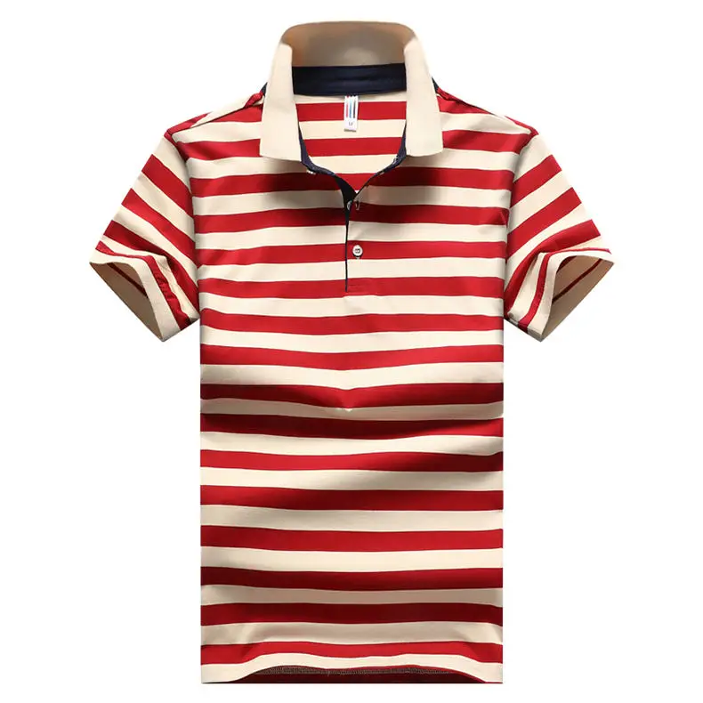 2018 Summer Mens Polo Shirt Classic Striped Cotton Short Male Polo Men Tees Breathable Quick Dry Plus Size 4XL Red Muls Brand-02