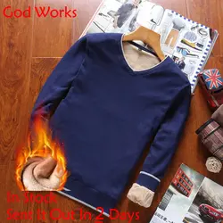 God Works брендовая одежда v-образный вырез однотонный толстый мужской свитер флисовый пуловер мужской повседневный модный Рождественский