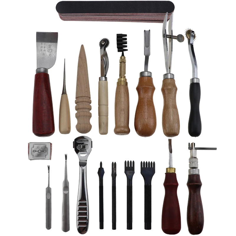 19 pcs of leather punching tools Sewing kit of leather saddle sewing work for crafts sewing tools cutting