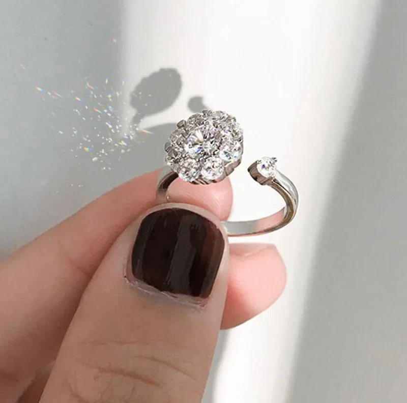 1 шт. вращающееся кольцо с цирконием Кольцо Кулон В Виде Цветка Кристалл Кольца для ногтей для 3D украшения ногтей
