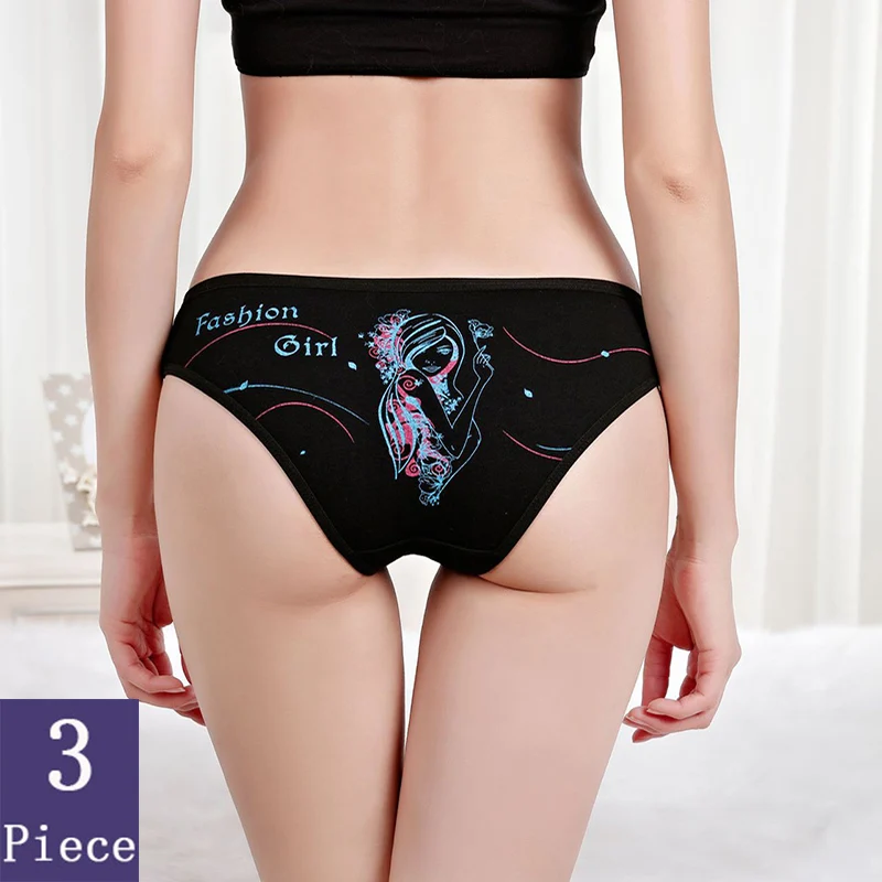 

3pcs 95%Cotton Panties Women Cartoon Pictures Pretty Cute Underwear Low Waist Soft Comfortable Briefs Women Fashion High Quality