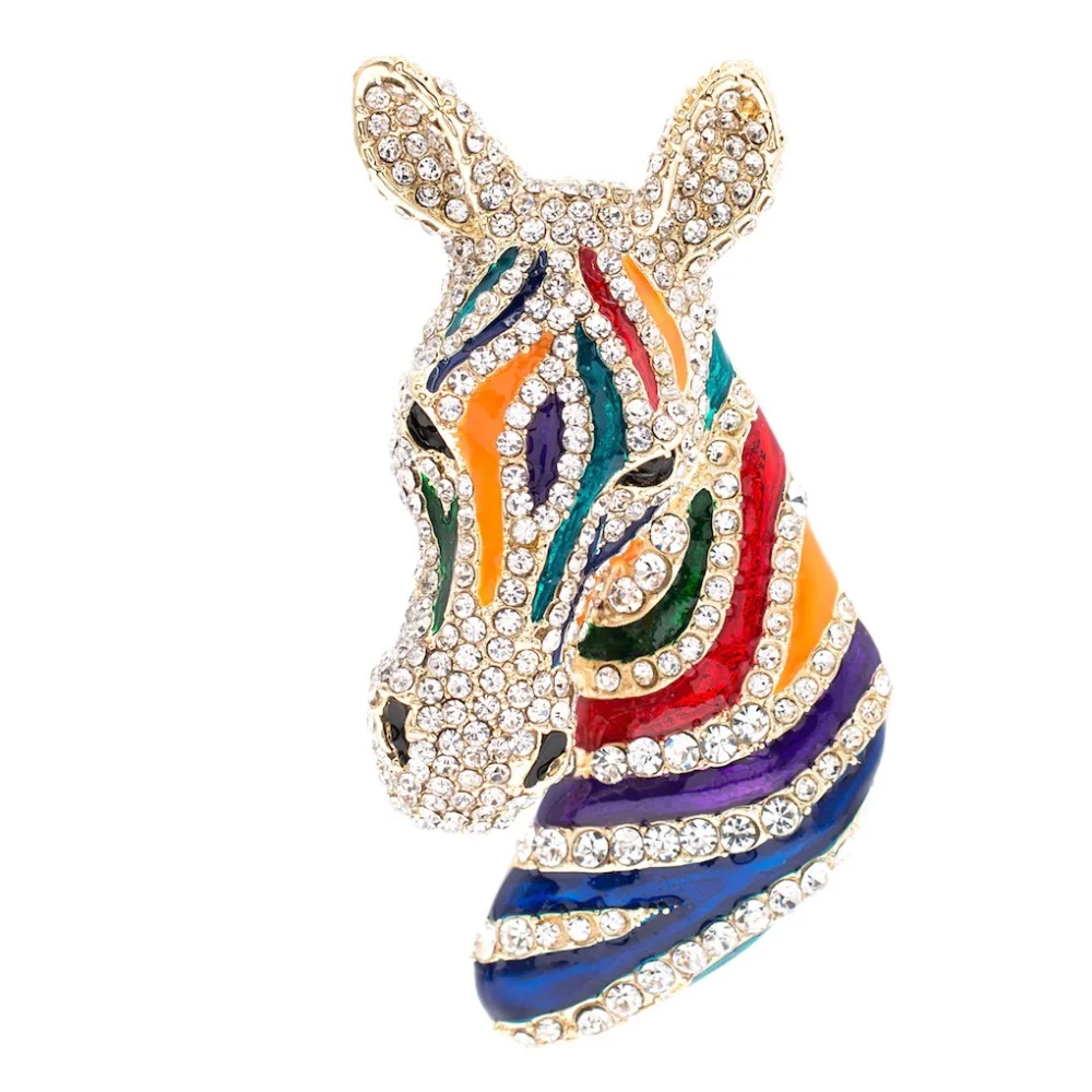 

Rhinestone Crystals Multicolor Zebra Head Brooch Pins Broach Women Jewelry Accessories FA5065MUL