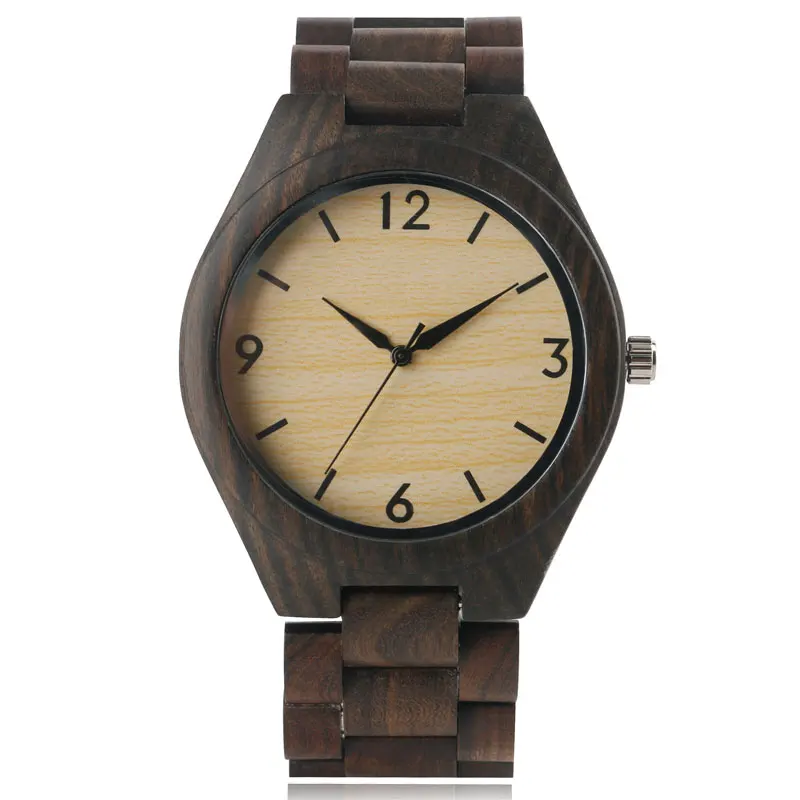 

Men's Luxury Ebony Wooden Watch Male Quartz Wristwatch Creative Natural Full Wood Handmade Bracelet Wristwatch relogio masculino
