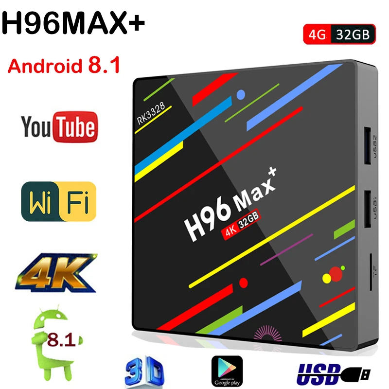 

tv box H96MAX+ Android 8.1 RK3328 Quad Core Set-top Box 4K wifi 1080p 4GB/32GB support iptv youtube Media Player android tv box
