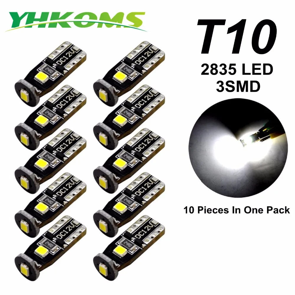 

Белые светодиодные лампы YHKOMS T10 3-SMD W5W, 2835, 158, 192, 168, 194, 10 шт.