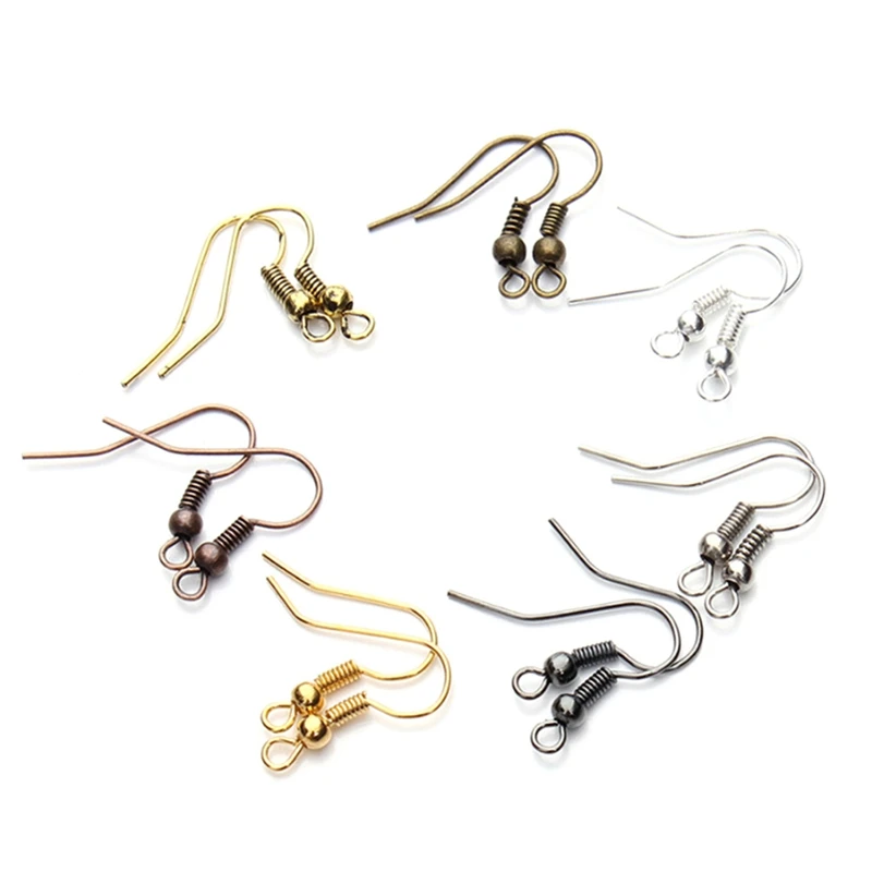 

New Fashion Style 100 pcs Round bead Ear Hook Silver/Gold/Antique Bronze/Rhodium Silver Earring Flattening Line Jewelry Fitting