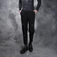 28-32! Для мужчин одежда BIGBANG стилист модные эластичные повседневные металлический круг украшения узкие обтягивающие штаны певица костюмы