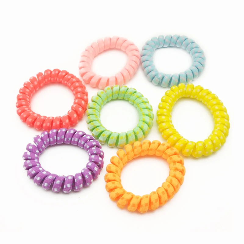

3Pcs Wholesale Telephone Wire Phone Cord Hair Band Wrapped Cloth Fabric Ponytail Holder Elastic Hair Tie Bracelt Accessory