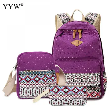 

Wholesale Casual 3 Pcs/Set Female Backpack Set Canvas Bags for Women 2018 Crossbody Bag & Clutches School Backpack for Children