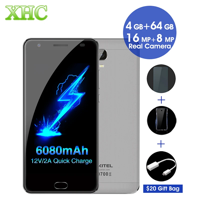 OUKITEL K6000 Plus 6080mAh Smartphone 5 5 inch Android 7 0 MTK6750T Octa Core Fingerprint 12V