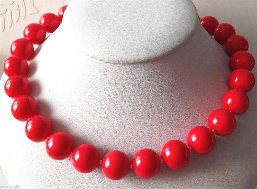 

Hot sale new Style >>>>>Pretty 12mm red sea shells pearl necklace 18'' Jewelry