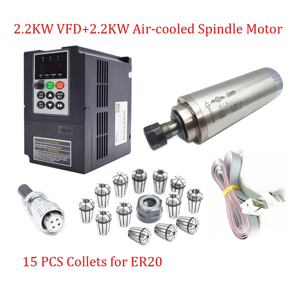 2.2KW ER20 CNC мотор шпинделя комплект 220В 24000 об/мин 3 подшипника с водяным охлаждением +