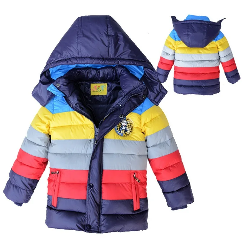 Осенне-зимнее хлопковое пальто для детей от 3 до 6 лет Модное теплое хлопковое пальто в цветную полоску для мальчиков детское хлопковое пальто