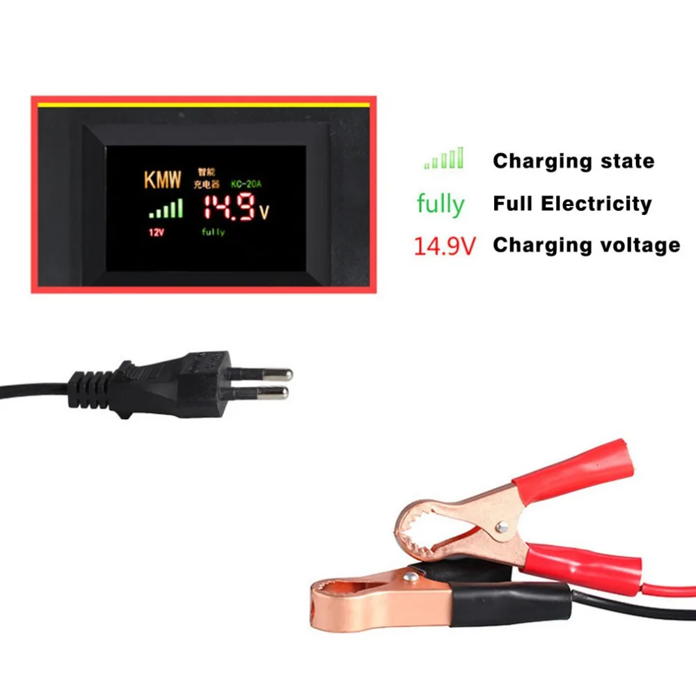 Интеллектуальная Автомобильная батарея 12 В 20A, свинцово-Кислотное зарядное устройство для быстрой зарядки, ЖК-дисплей, автомобильное зарядное устройство для мотоцикла