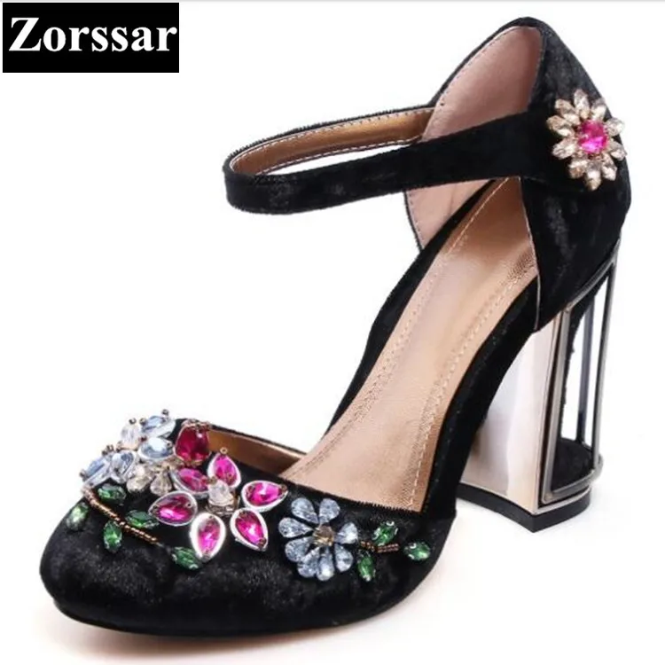 

Summer shoes woman sandals rhinestone high heels wedding shoes for women shoes 2017 New Fashion velvet womens pumps heels