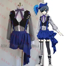 Negro Butler Ciel Phantomhive cosplay de Ciel Set disfraz para circo azul general Negro 5 en 1 camisa + chaleco + Pantalones cortos + sombrero + corbata