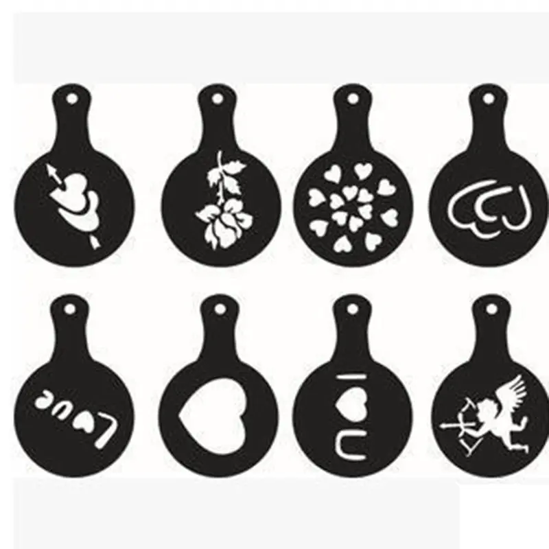 

8Pcs/set Print Shape Coffee Mold Cappuccino Latte Coffee Art Stencil Cappuccino Foam Craft Decorate Milk Drink Mould Hot